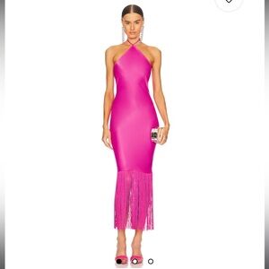 Chic Pink Halter Fringe Dress